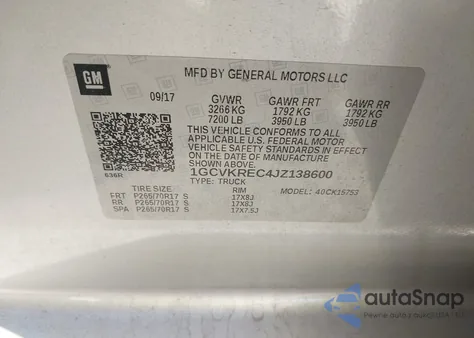 2018 Chevrolet Silverado 1500 1Lt из США, поврежденный, VIN 1GCVKREC4JZ138600